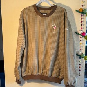 EUC VINTAGE ANTIGUA Brown and tan plaid windbreaker pullover featuring a C